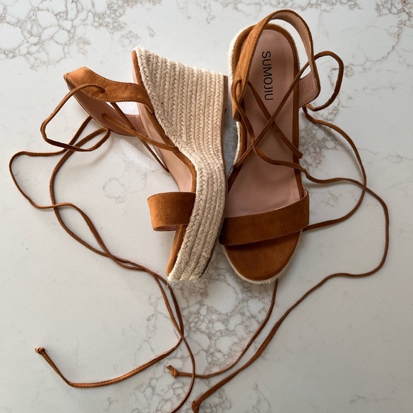 Women's Wedge Platform Espadrille Open Toe Lace-Up Sandals, Cross Strap - Picture 5 of 7